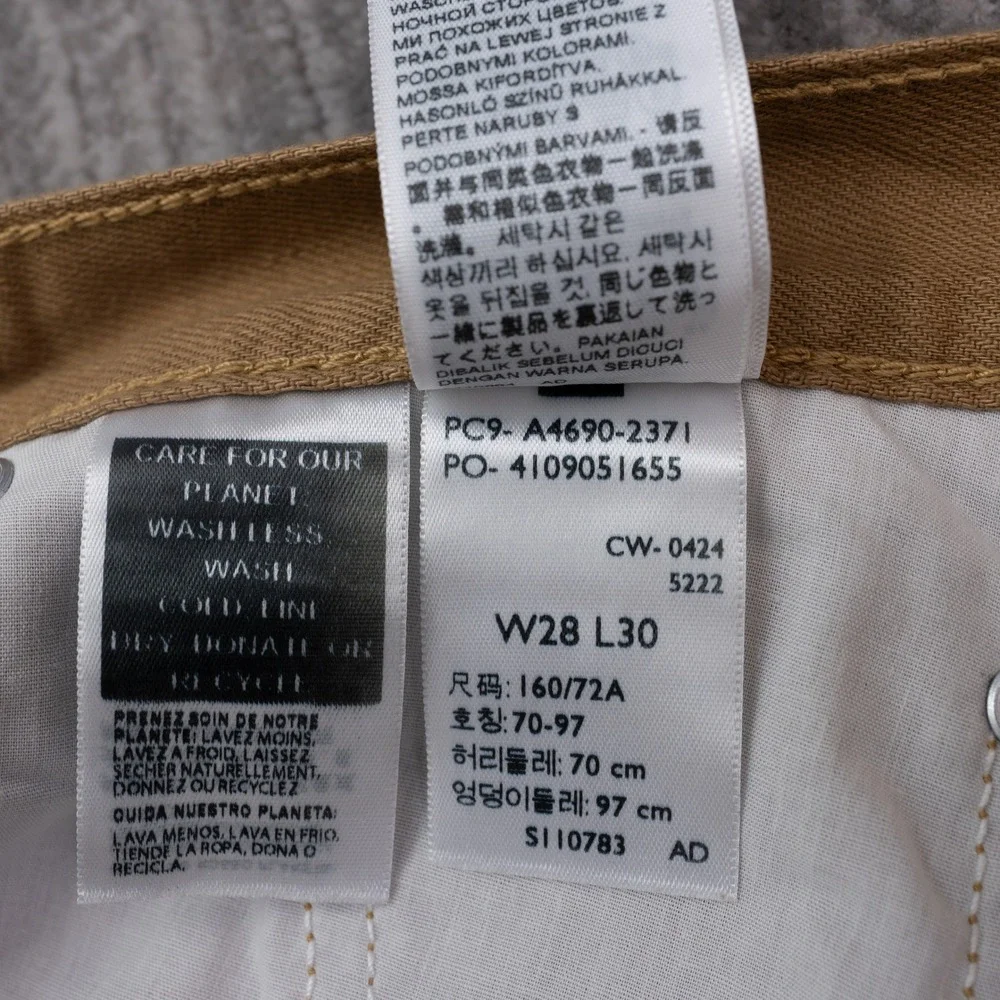 Levi 511 Slim Fit Pants Mens 28x30 Fit 31 Tan New Harvest Gold Chinos A4690-2371